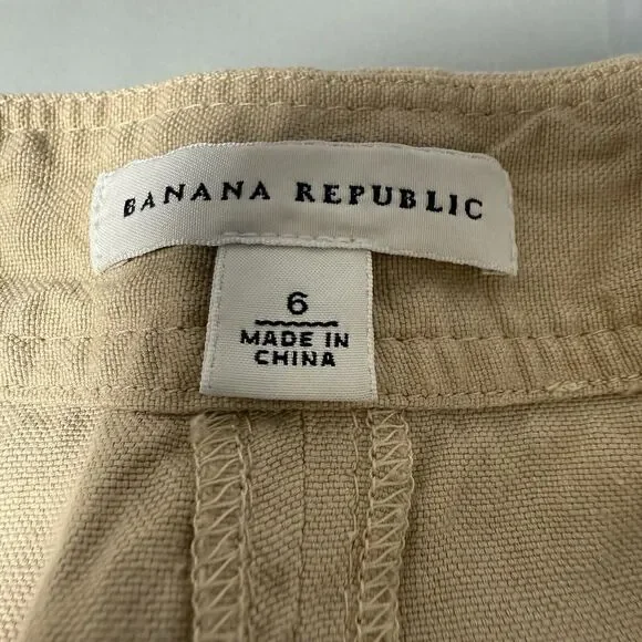 Banana Republic Women’s Beige Linen Silk Button Front Skirt Size 6 Utility Style - Picture 3 of 6